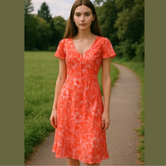 Scarlett Dresses & Skirts - Vintage Scarlett Orange Floral Midi Dress Size 8 90s Y2K Whimsical Fairy